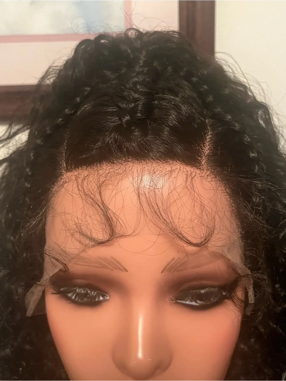 Hand-Braided Natural Black Curly Lace Front Wig - Women Hair
